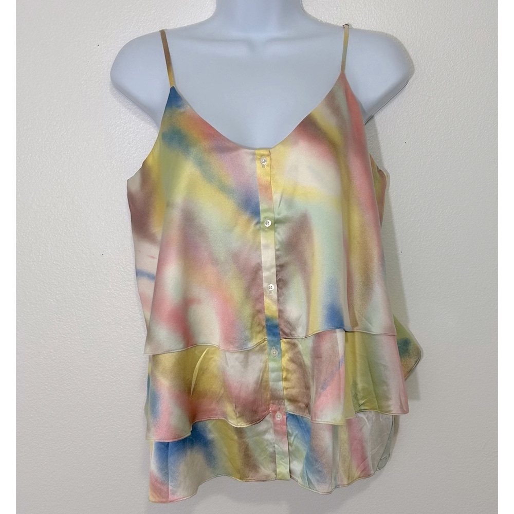7 For All Mankind Ladies Large Silk Cami Tank Top Multi Color Layered
